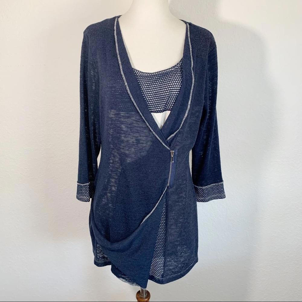Coco Bianco Navy Blue 3/4 Sleeve Knit Sweater Top Size Large